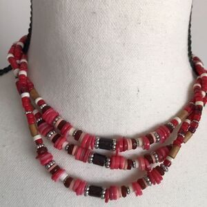 Free People Red Triple Layer Necklace.